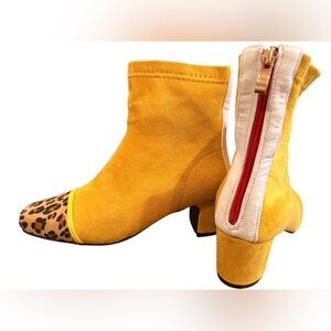 Yellow and White Women's Booties